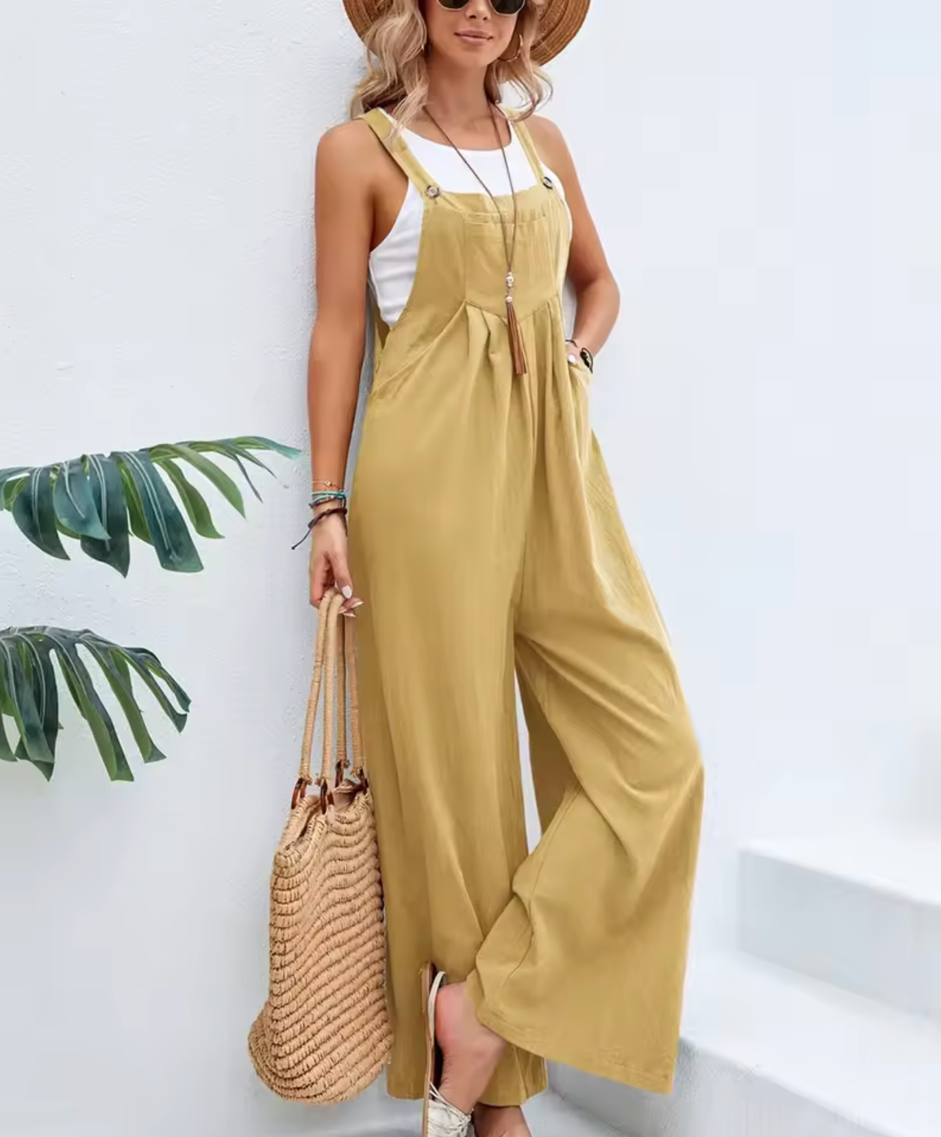 Saffron - Cotton Linen Wide Leg Jumpsuit