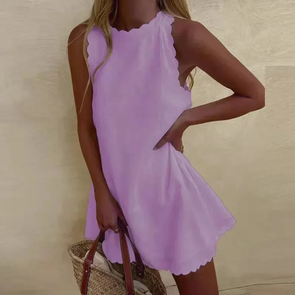 Letizia – Stylish Scalloped Hem Sleeveless Mini Dress
