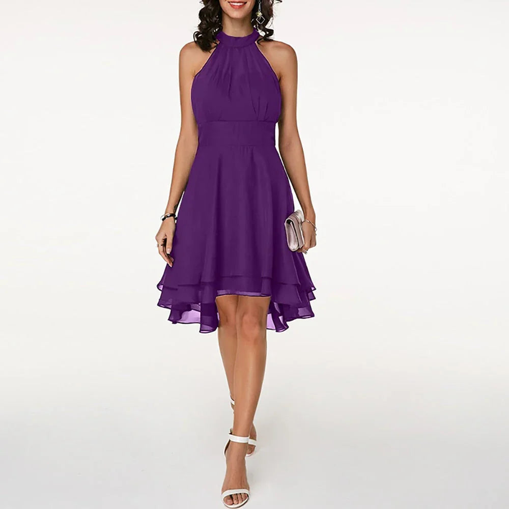 Zaleia – Elegant High Neck Chiffon Dress