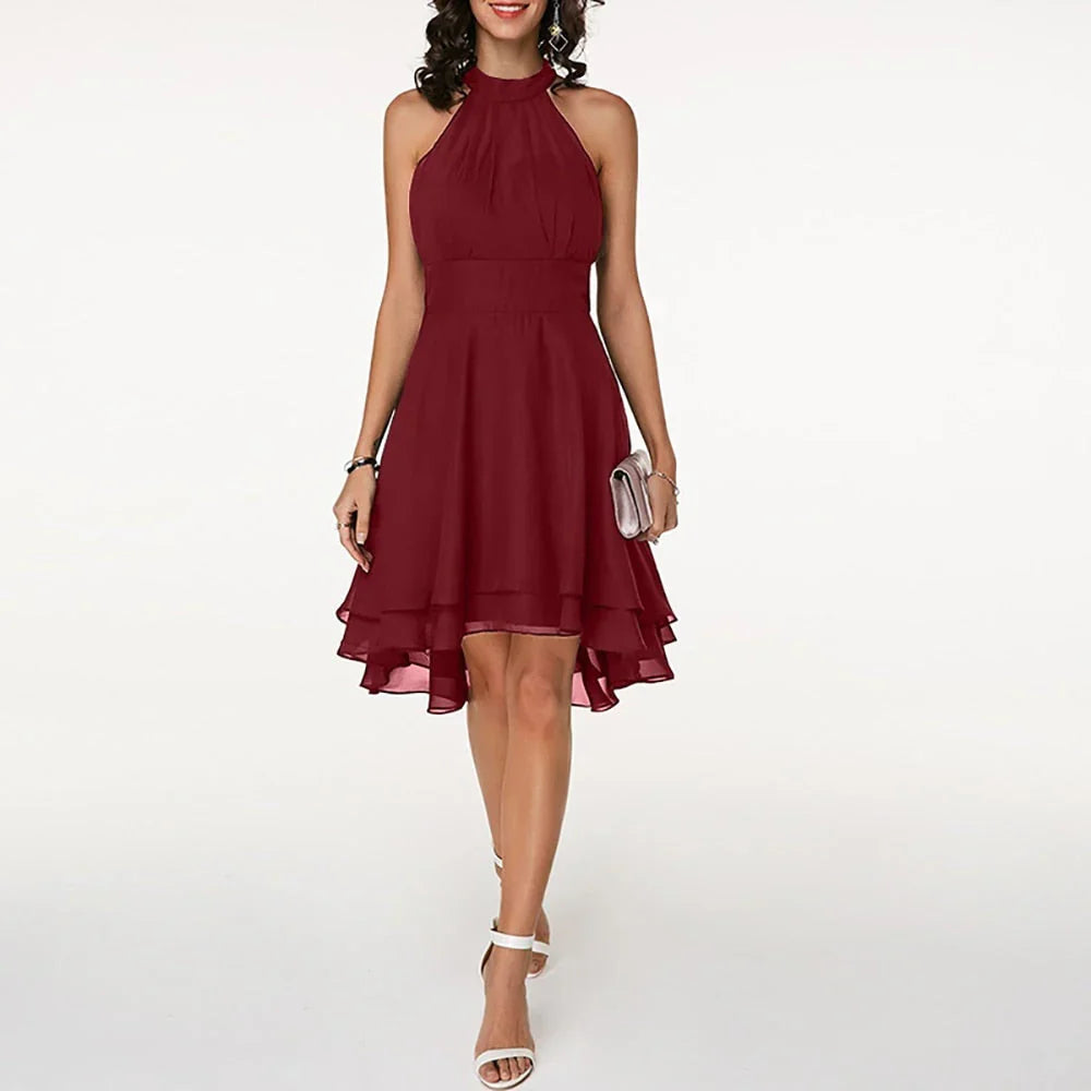 Zaleia – Elegant High Neck Chiffon Dress