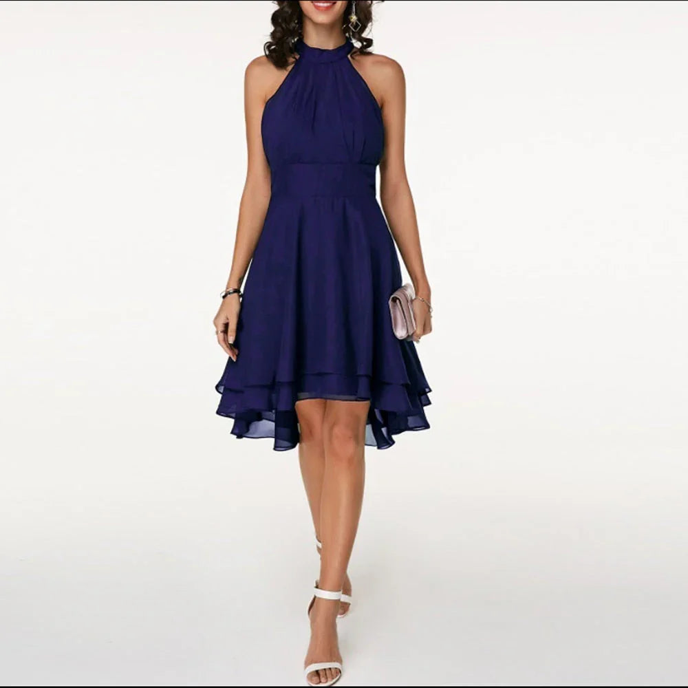 Zaleia – Elegant High Neck Chiffon Dress