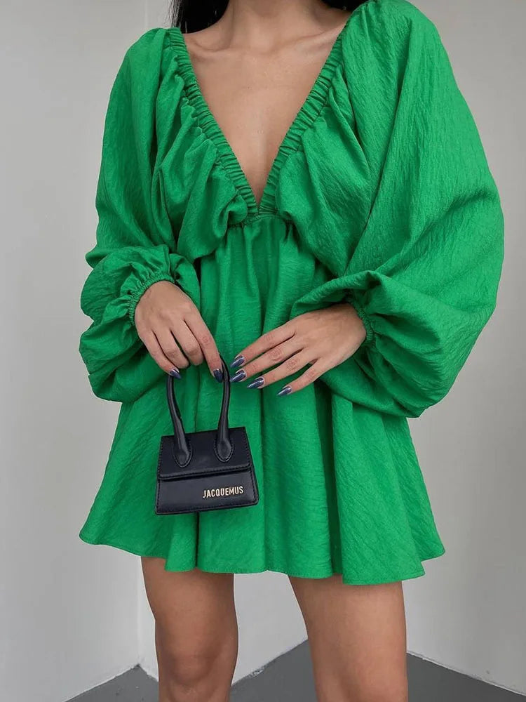 Aori – Boho V-neck Long Sleeves Mini Dress