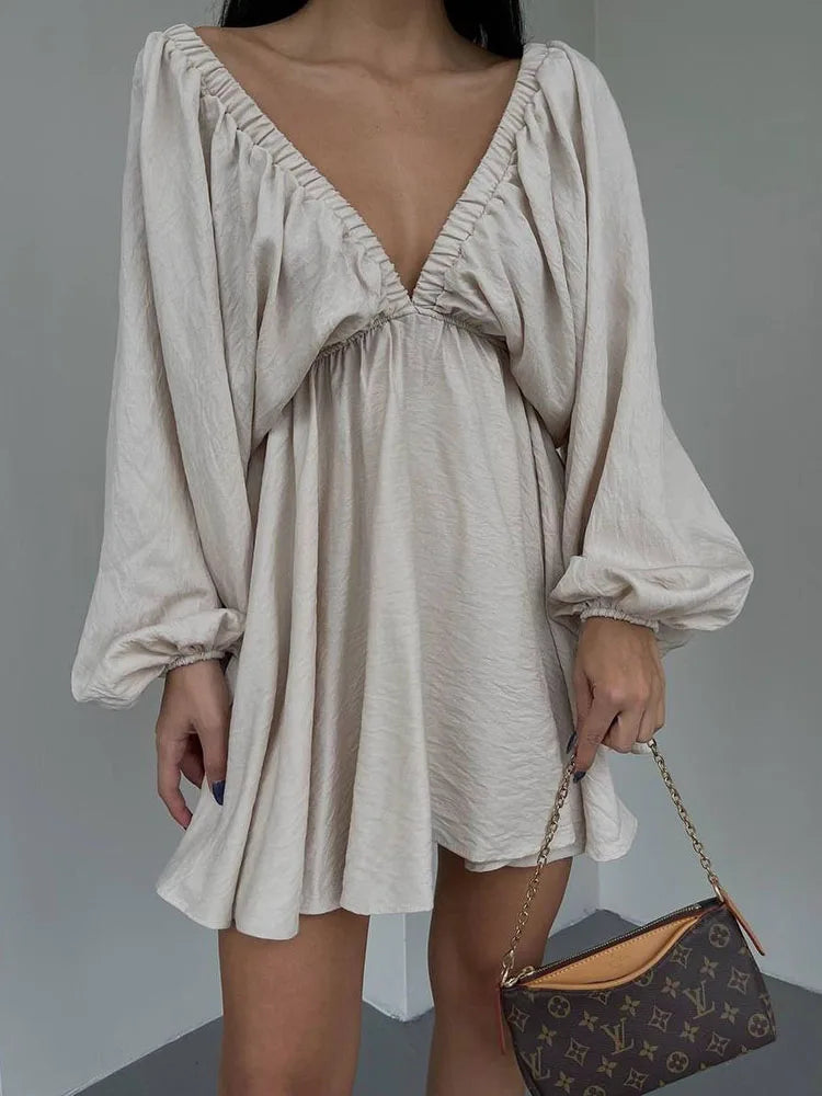 Aori – Boho V-neck Long Sleeves Mini Dress