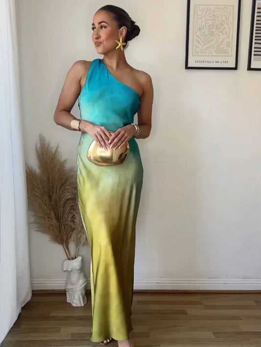 Dyella – Stunning One-shoulder Ombre Maxi Dress