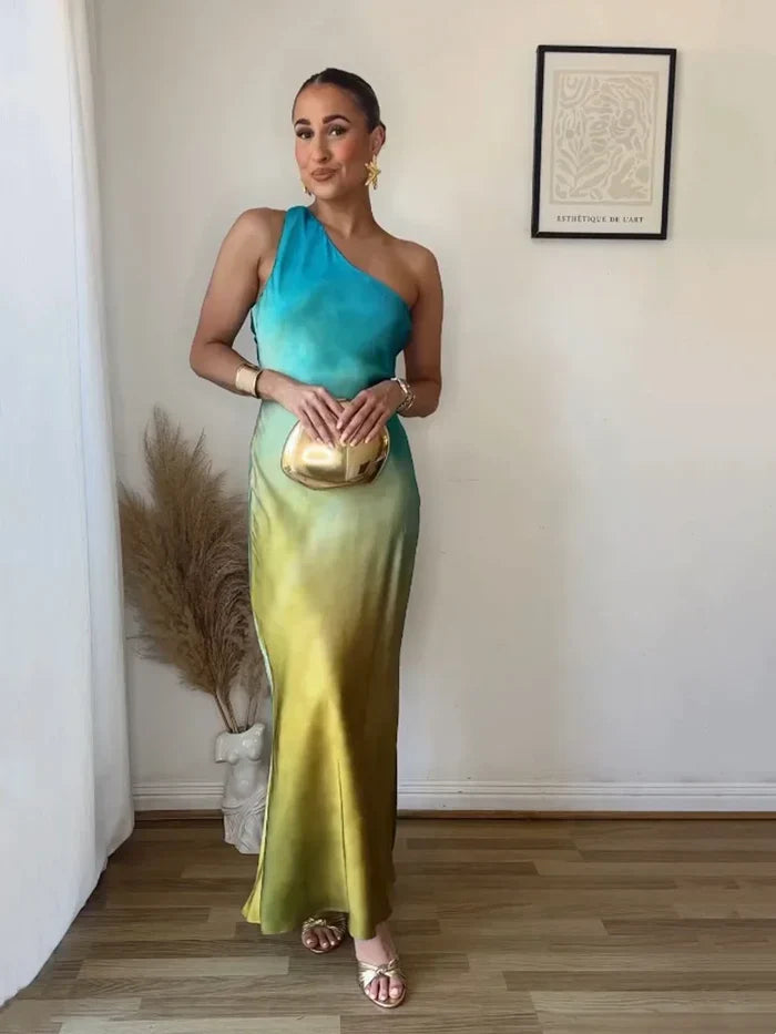 Dyella – Stunning One-shoulder Ombre Maxi Dress