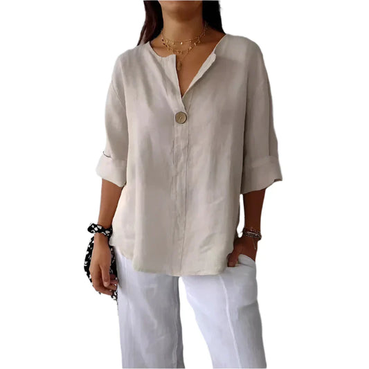 Kaemiya – Minimalist Linen-blend Button-down Blouse