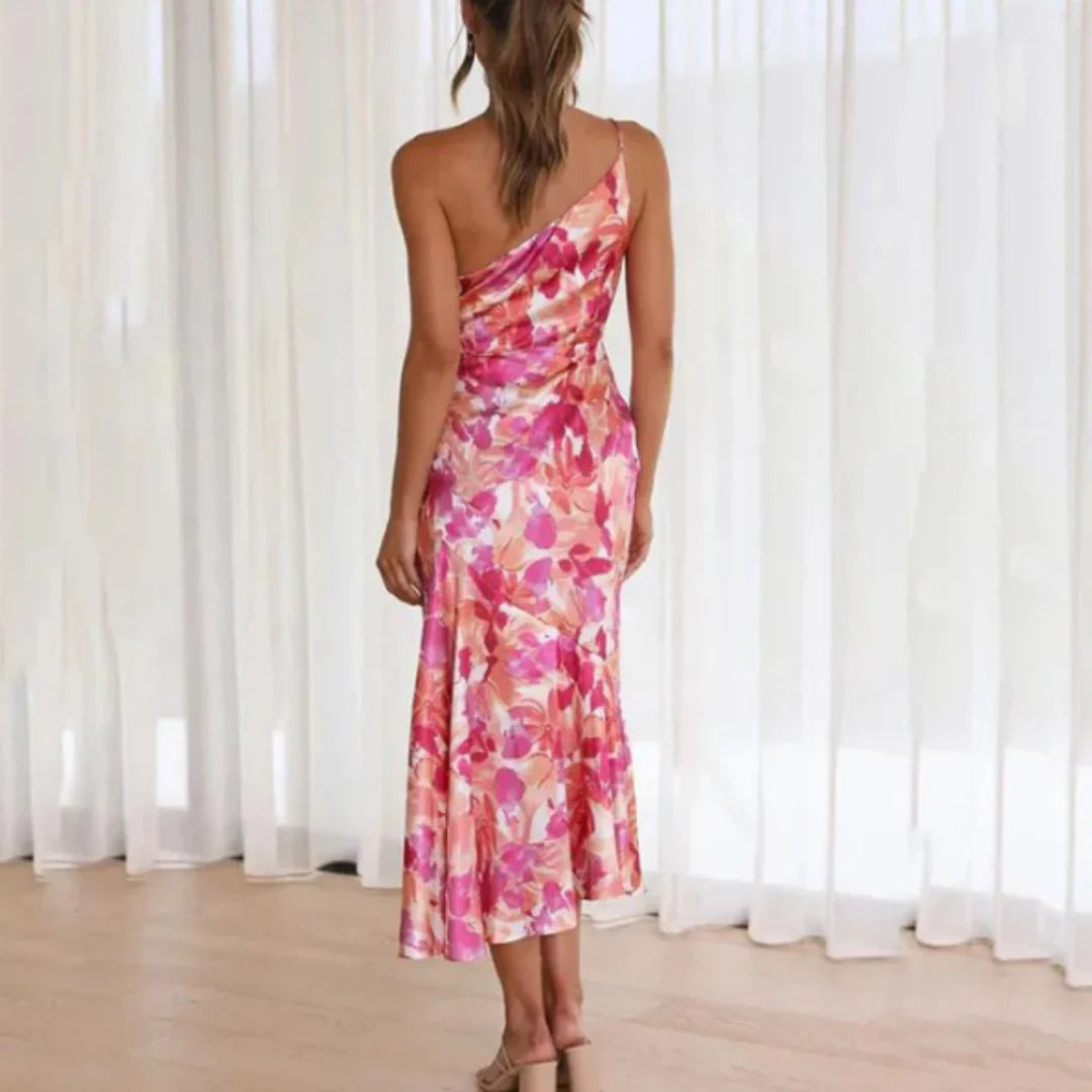 Selvita – One-shoulder Floral Satin Midi Dress