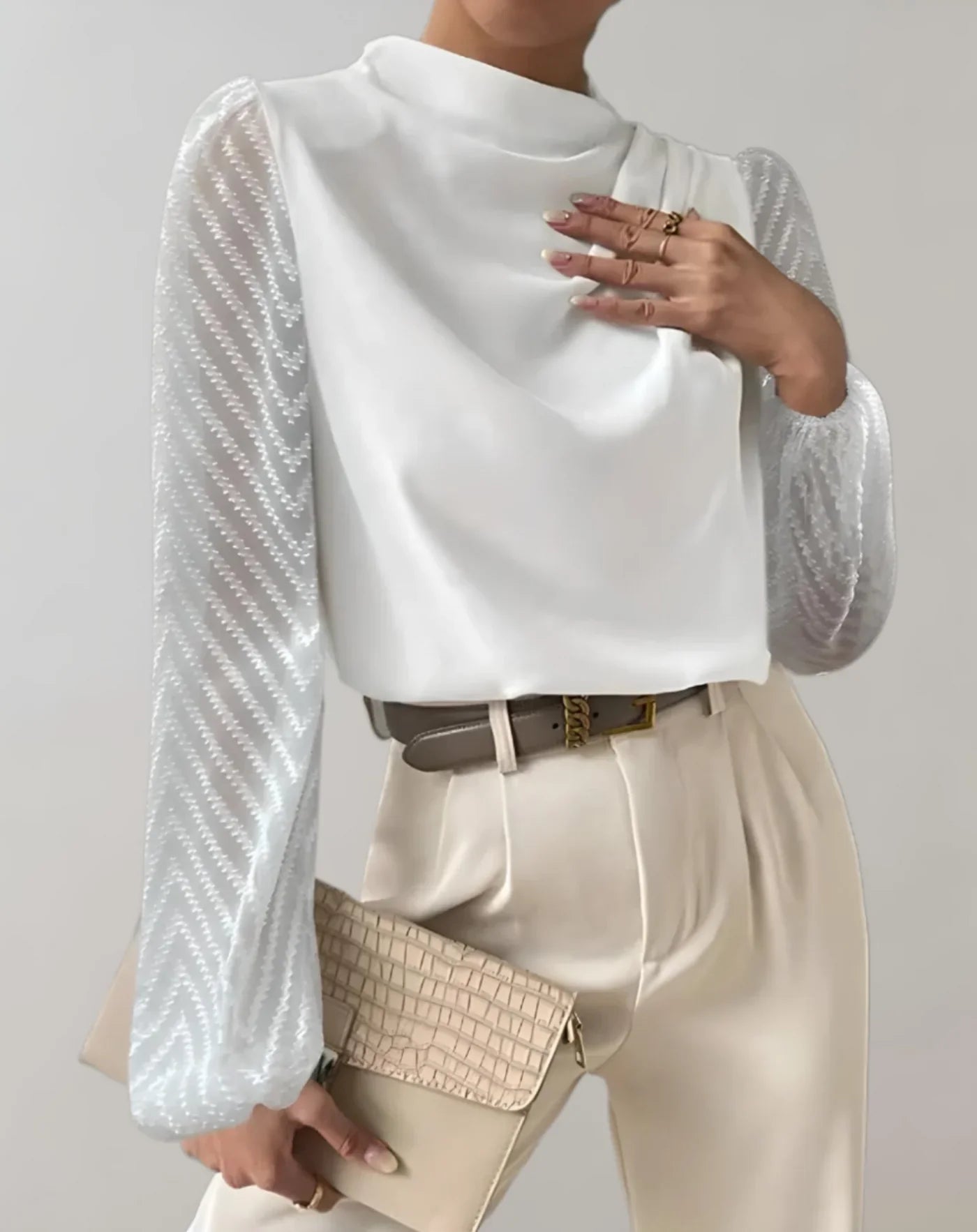 Zephyraia – Elegant Mesh Sleeves Blouse