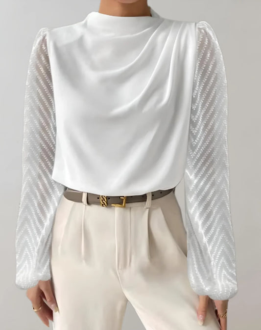 Zephyraia – Elegant Mesh Sleeves Blouse