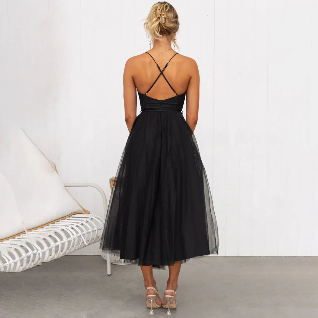 Krystal – Romantic Tulle Corset Midi Dress