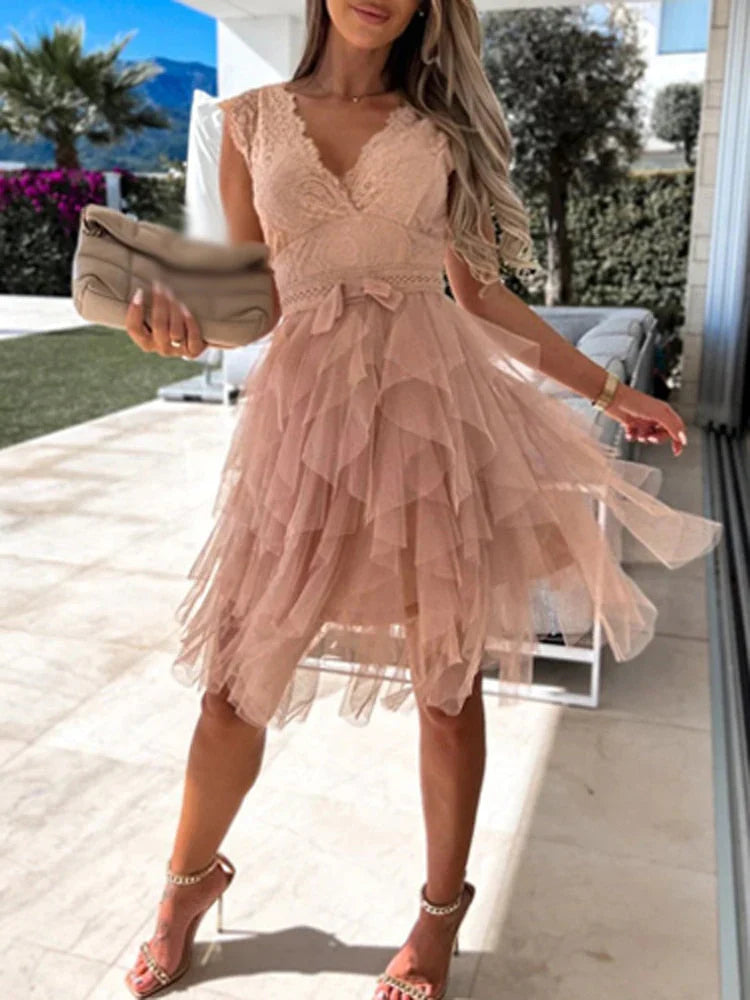 Elarisca – Elegant Floral Tulle Mini Dress