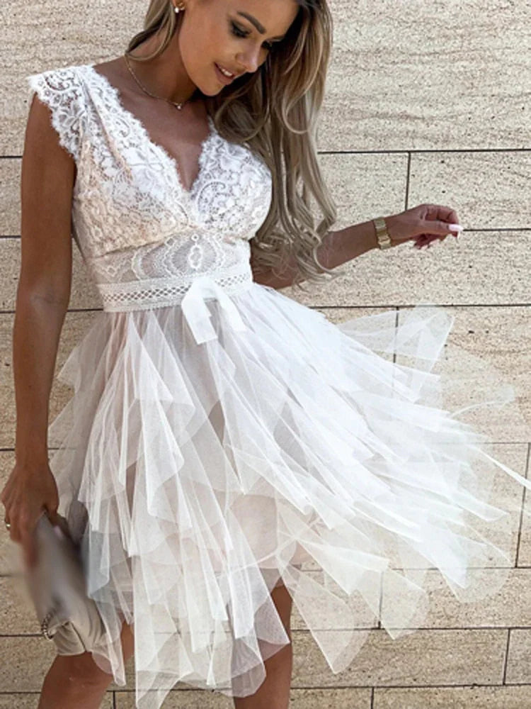 Elarisca – Elegant Floral Tulle Mini Dress