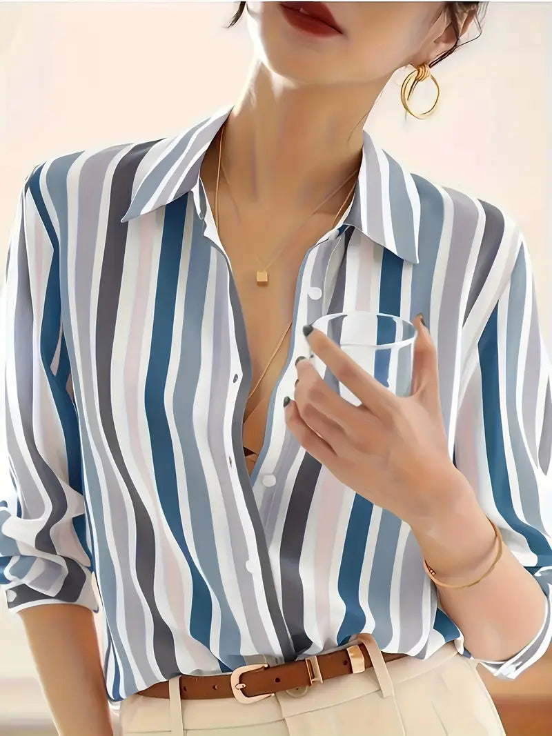 Zyphora – Elegant Striped Blouse with Button Placket