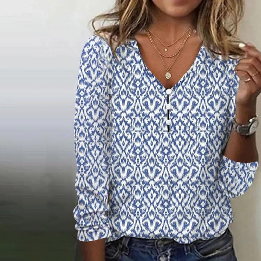 Wystrelle – Elegant Long-Sleeved Blouse with Print