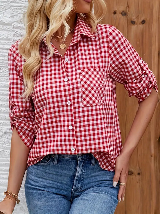 Osalyn – Stylish Red Gingham Blouse