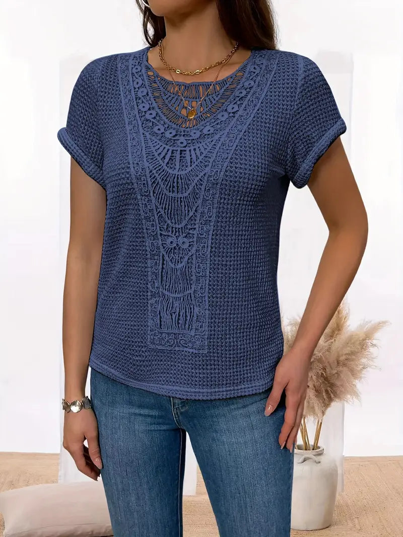 Yzendra – Stylish Crochet Knit Top