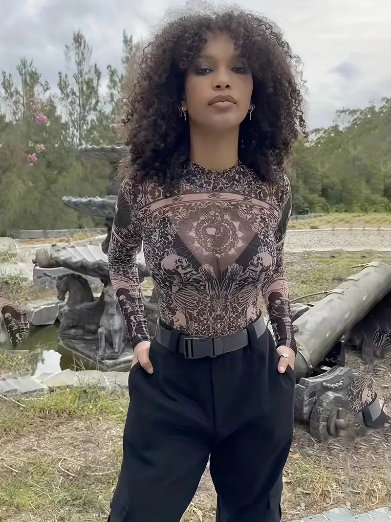Luvy - Long-sleeved Mesh Bodysuit