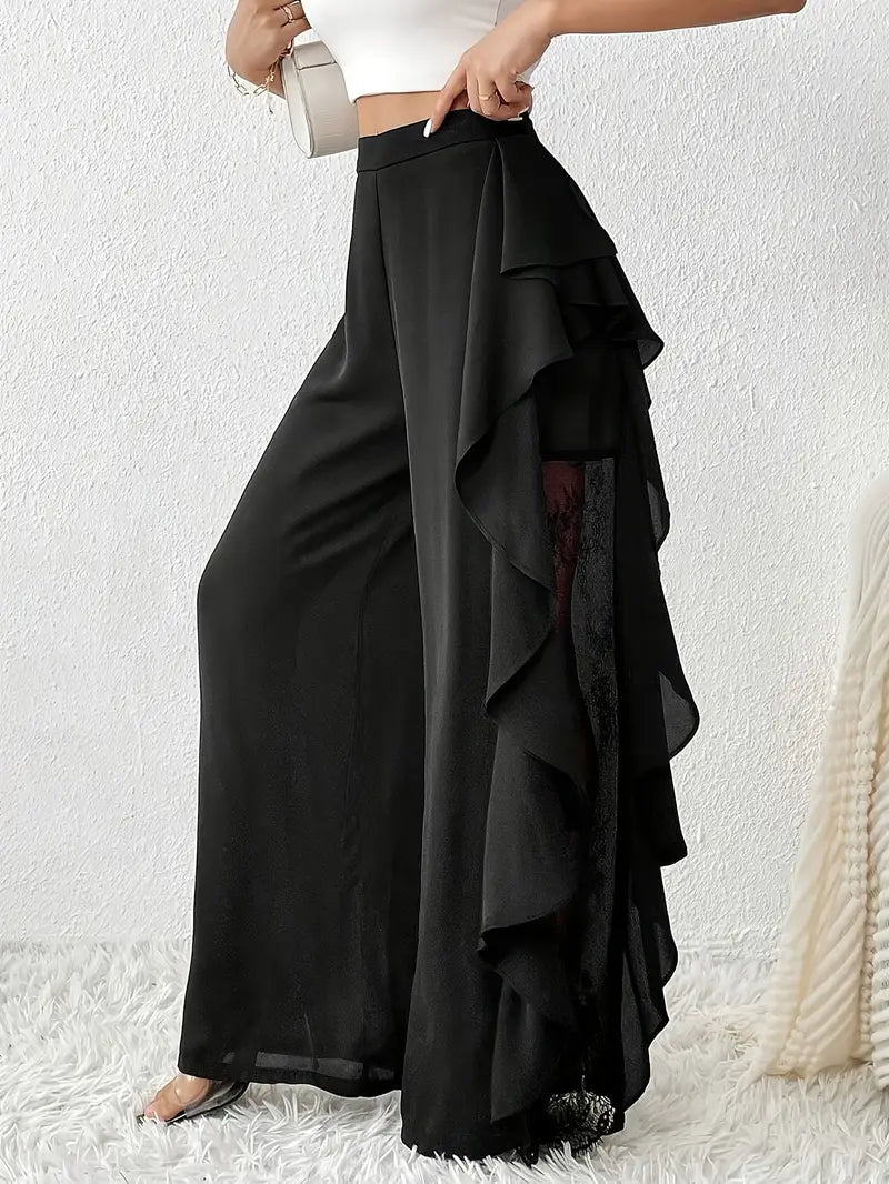 Velmora - Ruffled Lace Wide Leg Pants