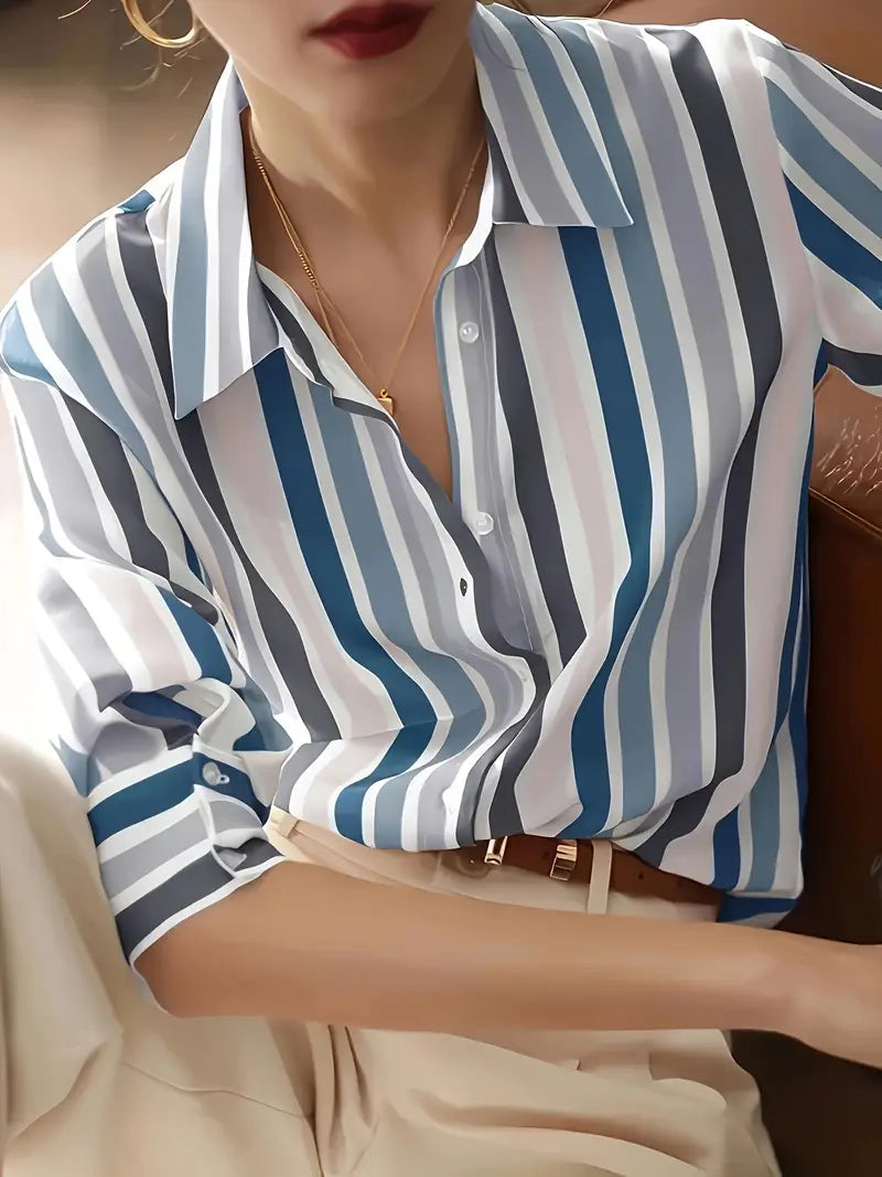 Zyphora – Elegant Striped Blouse with Button Placket