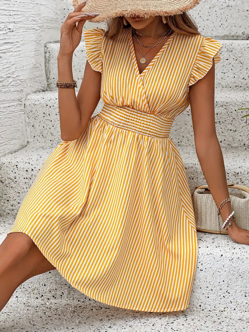 Elunica – Mini Dress with Striped Cap Sleeves