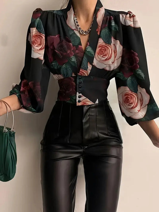 Ximena -Silk Floral Puff Sleeves Blouse