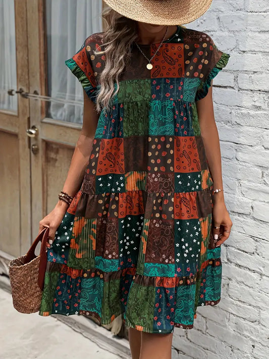 Elyth –  Bohemian Style Patchwork Dress