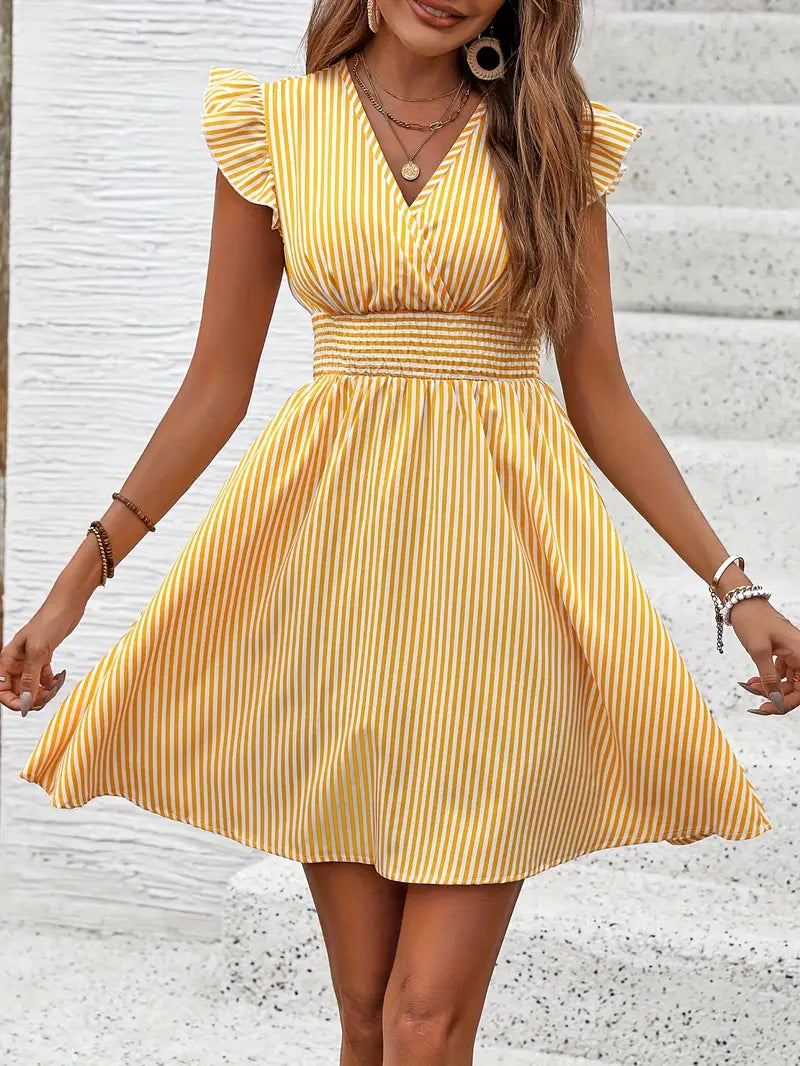 Elunica – Mini Dress with Striped Cap Sleeves