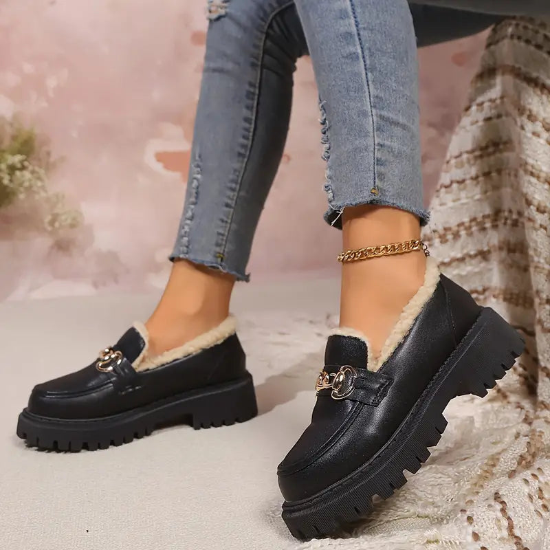 Alesha - Leather Loafers with Fur Lining