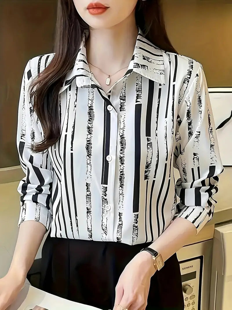 Zyphora – Elegant Striped Blouse with Button Placket