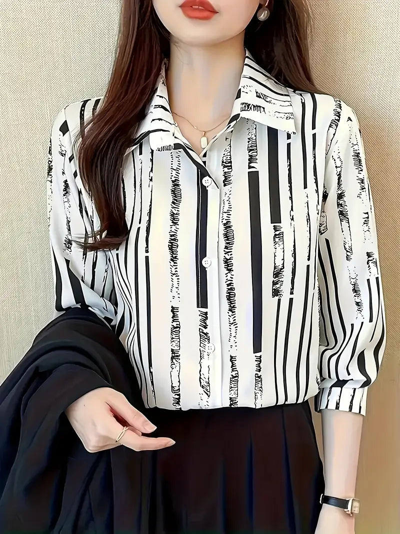 Zyphora – Elegant Striped Blouse with Button Placket