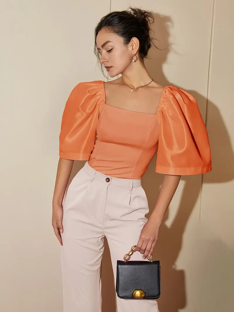 Clara – Stylish Satin Puff Sleeves Blouse