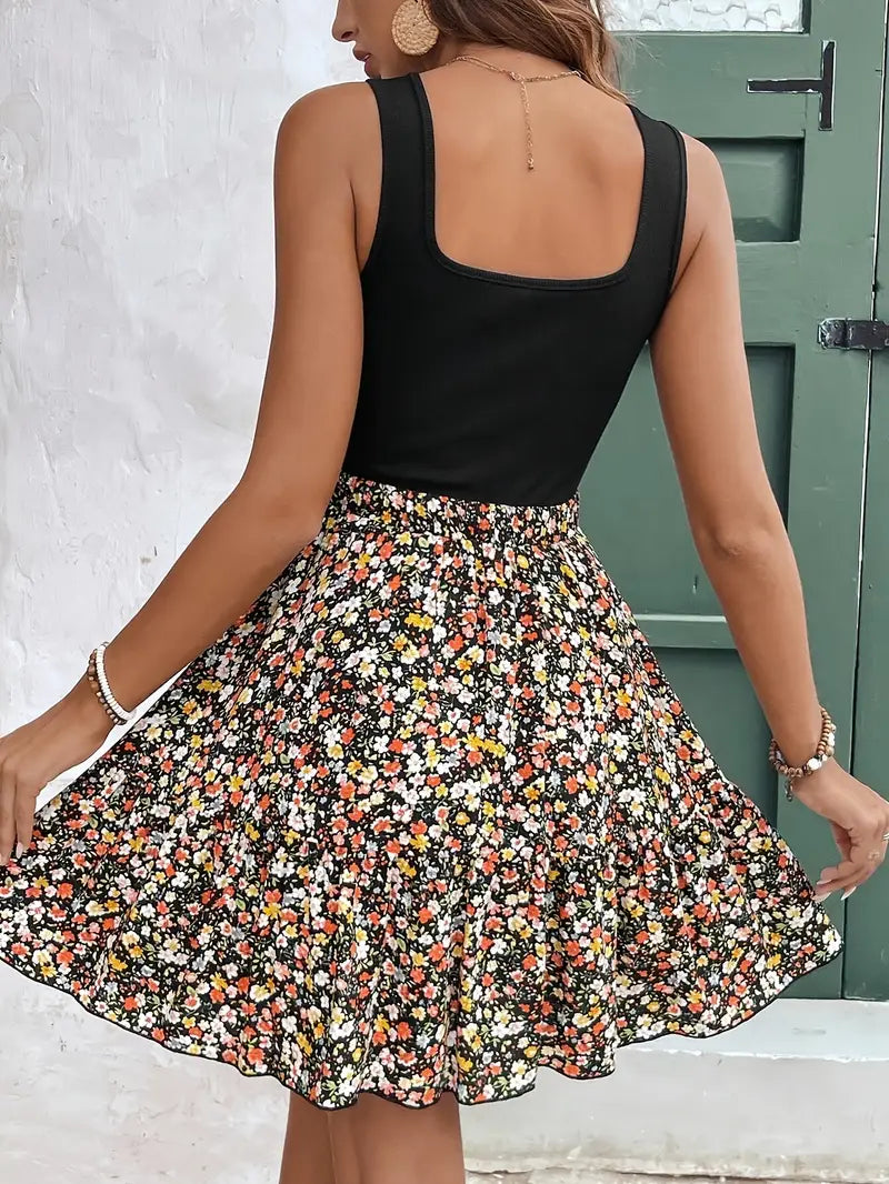 Romilda – Stylish Floral Square Neck Dress