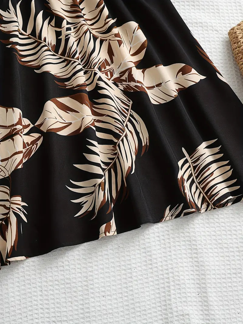 Kamala – Tropical Print A-line Spaghetti Strap Dress