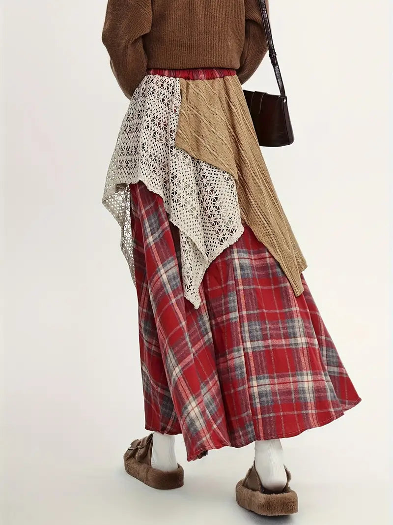 Alva – Checkered Boho Maxi Skirt