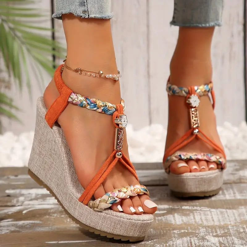 Iris – Vibrant Woven Wedge Sandals