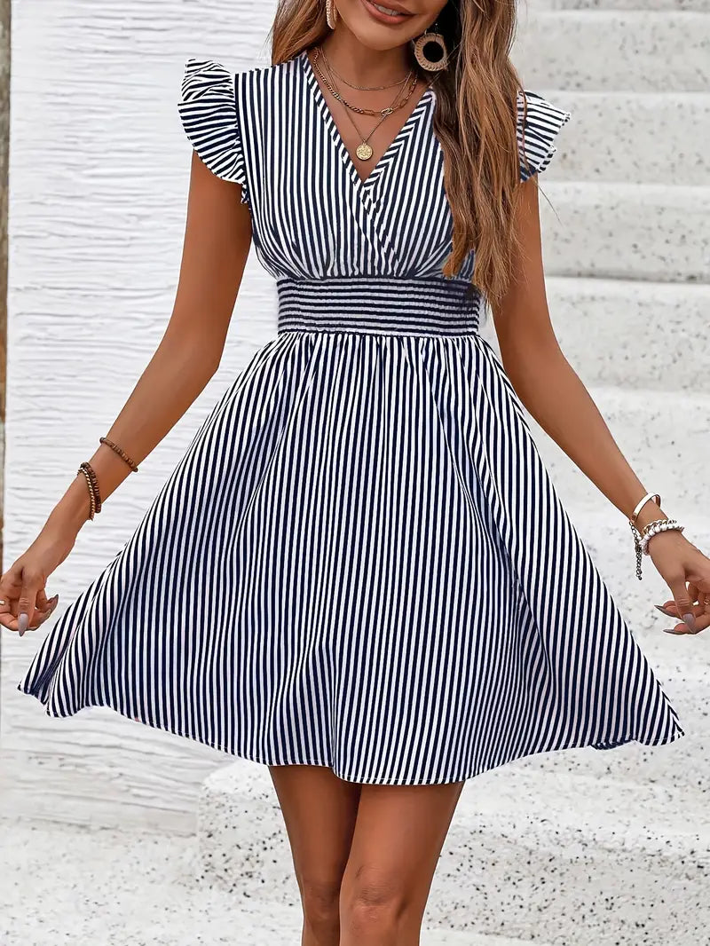 Elunica – Mini Dress with Striped Cap Sleeves