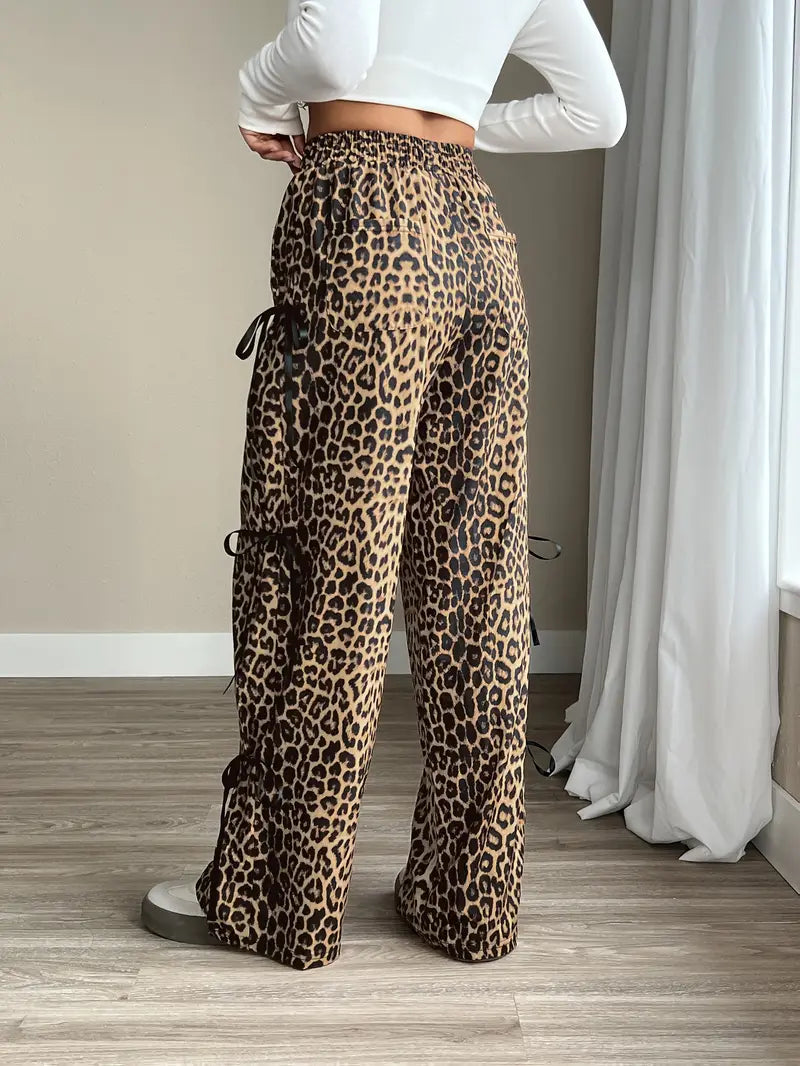 Sorenna - Stylish Leopard Print Wide Leg Trousers