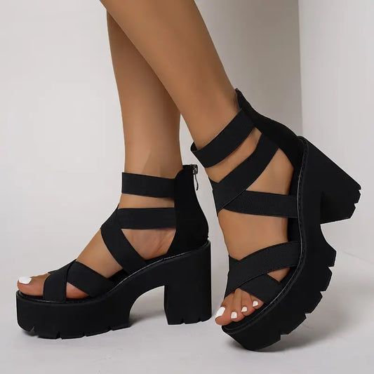 Zelmei – Black Gladiator Sandals with Platform Sole