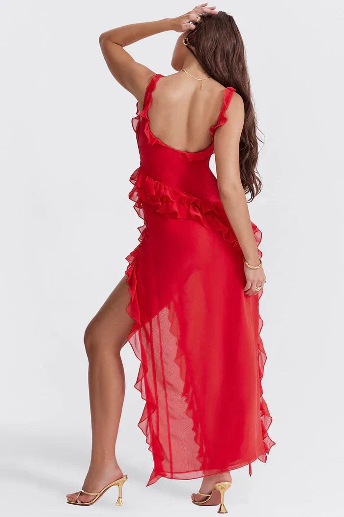 Tezari – Elegant Ruffle Trim Maxi Dress