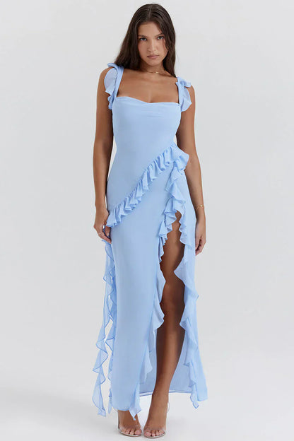 Tezari – Elegant Ruffle Trim Maxi Dress
