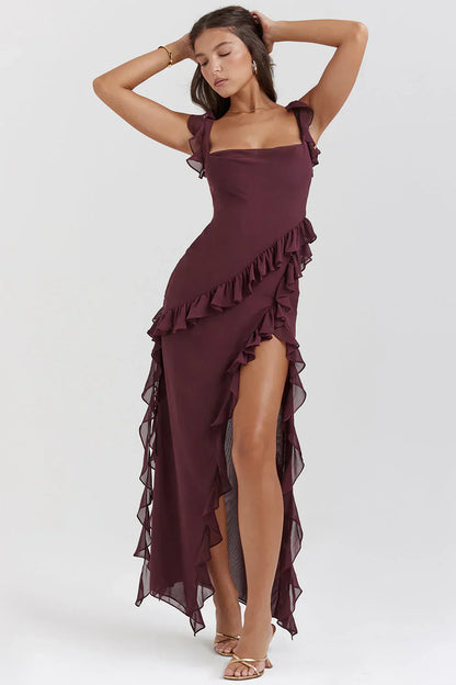Tezari – Elegant Ruffle Trim Maxi Dress