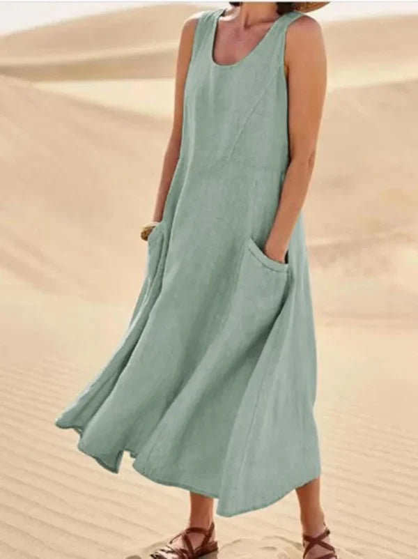 Altishia – Casual Sleeveless Linen Dress with Pockets
