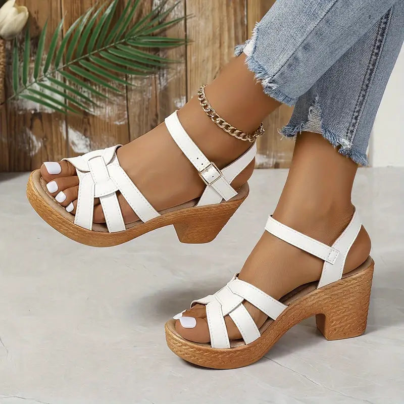 Eldarose – Vintage Woven Chunky Heel Strap Sandals
