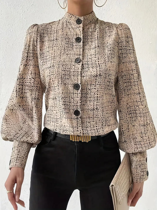 Shadira - Vintage High Collar Long Sleeve Blouse