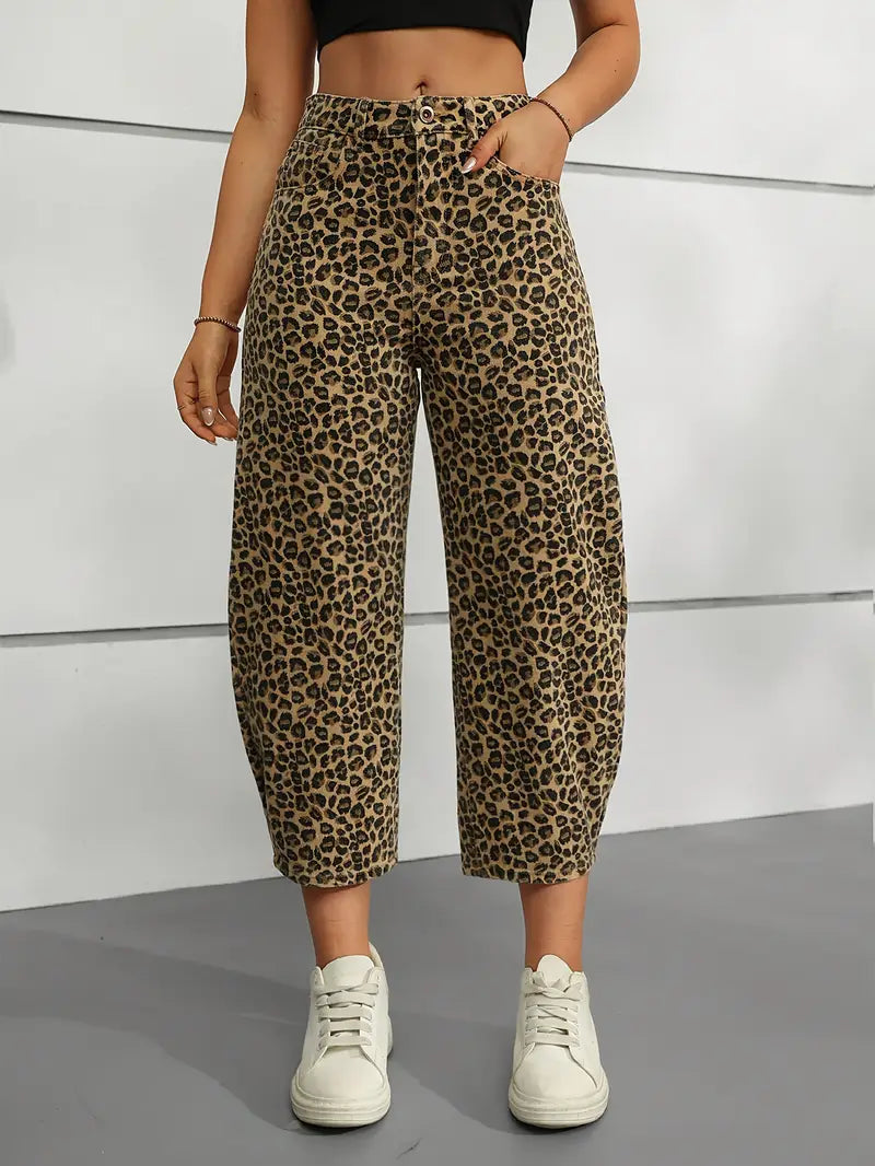 Vexalyn - Leopard Print Cotton Denim Pants