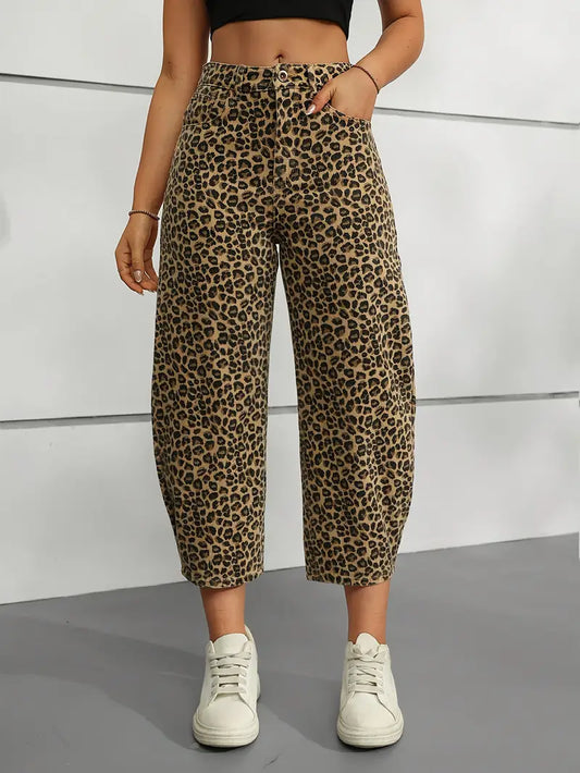 Vexalyn - Leopard Print Cotton Denim Pants