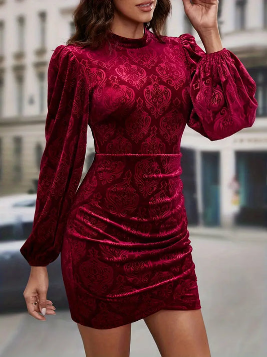 Luana – Puff Sleeves Velvet Dress