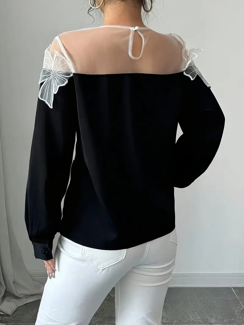 Majken – Stylish Long-sleeved Mesh Blouse