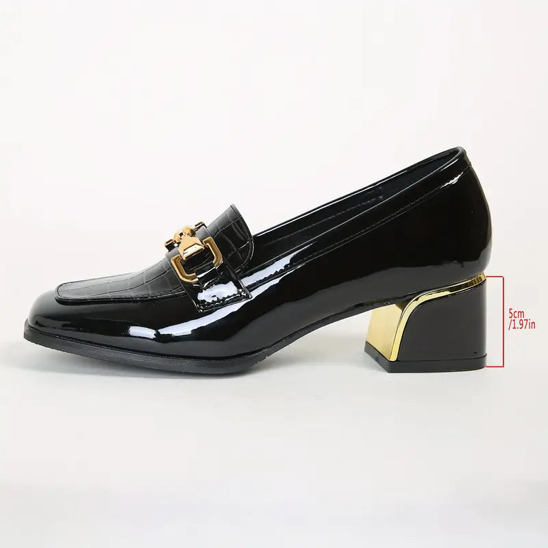 Senaya – Shiny Leather Block Heel Shoes