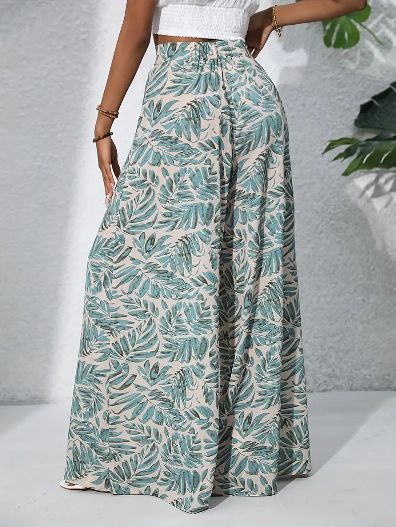 Mariah – High-quality Tropical Print Wide-leg Trousers